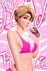 3d 3d_(artwork) bikini blender blender_(software) blender_cycles blonde_hair clothed female lollipop overwatch overwatch_2 solo solo_female tracer undead_h34d