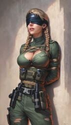 ai_generated army army_uniform blindfolded blonde_hair blonde_hair crying execution female_soldier gagged gagged_female military_uniform prisoner_of_war soldier tears twin_braids