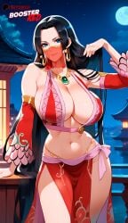 1girls ai_generated bare_shoulders bedroom belly_dancer belly_dancer_outfit black_hair boa_hancock boosterred99 cleavage dancer dancer_outfit earrings female female_only large_breasts long_hair mouth_veil one_piece seductive_look sedutive_smile sleeveless smile underboob