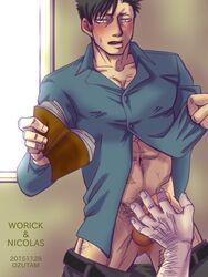 2boys abs bara blush gangsta male male_only multiple_boys muscle muscles nicolas_brown penis testicles undressing worick_arcangelo yaoi