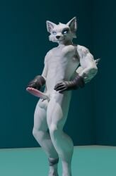 3d_(artwork) absurd_res anthro black_nose canid canine clothing digital_media_(artwork) epic_games erection fortnite fox fur genitals gloves handwear hi_res humanoid humanoid_genitalia humanoid_penis male mammal nose pat3awelitas300 penis smile solo standing volpez_(fortnite) white_body white_fur