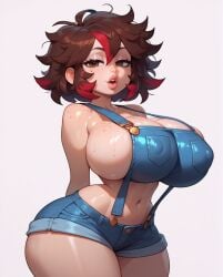 1girls ai_generated breasts brown_eyes clothed clothing farm_girl farm_girl_(rocksolidart) farmgirl female female_only freckles freckles_on_breasts freckles_on_face freckles_on_shoulders huge_breasts messy messy_hair navel nipple_bulge original rocksolidart solo solo_female thick_thighs wide_hips