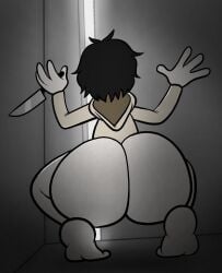 1boy ass back_view badguynek big_ass big_butt black_hair bottomless butt creepypasta fat_ass fat_butt femboy_jeff_the_killer hiding huge_ass huge_butt jeff_the_killer knife male male_only solo spying thick_ass thick_butt