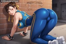 ai_generated aindroidparanoid all_fours ass ass_focus big_ass big_butt blue_clothes bodysuit brown_eyes brown_hair buns butt_focus cameltoe chun-li chun-li_(fortnite) fat_ass fat_butt female female_only fighter fit_female from_behind huge_ass huge_butt large_ass large_butt legs mature mature_female pussy sexy_pose short_hair stable_diffusion street_fighter thick_ass thick_legs thick_thighs tight_clothing tight_fit