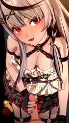 1boy1girl 3d 9:16 animated blush breasts chain_accessory chains checkered_skirt choker down_blouse fangs fingerless_gloves garter_straps grey_hair handjob handjob_with_gloves heart_necklace hololive hololive_japan kksallyear koikatsu large_breasts light-skinned_female light-skinned_male long_hair looking_at_viewer looking_down_at_partner looping_animation open_mouth open_smile penis pov pov_eye_contact red_eyes sakamata_chloe shirt shorter_than_30_seconds skirt smiling_at_viewer smirking smirking_at_viewer sound stroking_penis tagme vertical_video video white_shirt