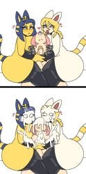 1futa 2girls animal_crossing animal_humanoid ankha ankha_(animal_crossing) beauty_mark big_ass black_eyeshadow blonde_hair cat_humanoid catgirl choker comic_panel covered_in_cum cum cum_on_arm cum_on_body cum_on_face cum_on_penis eyelashes female furry furry_female futanari goth goth_girl handjob huge_thighs human human_on_anthro large_breasts latex latex_gloves latex_stockings latex_thighhighs masturbation mature_female milf milkbuni monique_(animal_crossing) panels pink_hair red_lipstick sandwiched short_hair shorter_futanari sitting_on_lap size_difference smaller_futanari taller_female taller_girl thick_thighs threesome villager_(animal_crossing) voluptuous_female wavy_hair