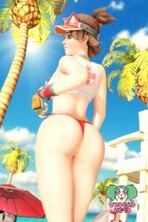 3d 3d_(artwork) blender blender_(software) blender_cycles clothed female kiriko_(overwatch) lifeguard overwatch public solo thong undead_h34d