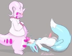 2023 absurd_res artist_name big_tail blush bodily_fluids closed_eyes clothed clothing colored cum cum_inside deltra digital_drawing_(artwork) digital_media_(artwork) dripping duo eeveelution erection fellatio feral generation_6_pokemon genital_fluids ght goodra hi_res leaking_precum looking_pleasured lying male male/male nintendo on_back oral penile pokemon pokemon_(species) precum precum_drip sex shaded signature sylveon tail thick_thighs zaeris zakiredlight