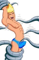 1boy 2020 blonde_hair bondage lannad male male_focus martin_mystery martin_mystery_(character) plain_background tentacle tentacle_on_male tickle_torture tickling tickling_armpits tickling_belly_button tickling_genitalia tickling_navel underwear_only