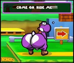 animated anthro anus ass ass_clapping backsack balls big_butt bonguitoweon bouncing_balls bouncing_butt bubble_butt butt_heart clothing crouching day detailed_background footwear footwear_only genitals grass huge_butt humanoid_genitalia looking_back male mario_(series) mostly_nude nintendo outside penis plant puffy_anus purple_body purple_skin purple_yoshi rear_view shoes shoes_only solo text twerking yoshi