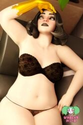 3d 3d_(artwork) big_breasts black_hair blender blender_(software) blender_cycles chubby chubby_female female lace lingerie milf solo undead_h34d