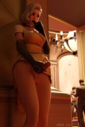 3d 3d_(artwork) blender blender_(software) blender_cycles blonde_hair blue_eyes futanari gloves masturbation mercy overwatch overwatch_2 public stealth_masturbation undead_h34d