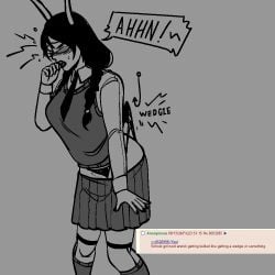 alien alien_humanoid black_hair blush bullying clothed clothed_female embarrassed embarrassed_female female_focus grey_skin grey_skin homestuck homestuck_oc homestuck_troll horn horns humanoid humanoid_alien lipstick makeup monochrome non-consensual original_character rape school_uniform schoolgirl soldierexclipse stripped troll wedgie