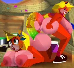 accurate_art_style activision anthro bandicoot blonde_hair coco_bandicoot crabtopus crash_(series) crash_team_racing_(series) dildo double_dildo duo female female/female hair low_poly mammal marsupial sex_toy tawna_bandicoot