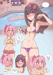 akemi_homura bikini caffeccino comic_page glasses madohomu madoka_kaname pool shy talking yuri yuri