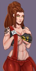 2d abs big_breasts breasts brigitte brigitte_lindholm cleavage female female_only large_breasts looking_at_viewer muscles muscular muscular_female overwatch solo tattoo teteowl