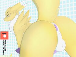 1upmilo absurd_res anthro anus ass balls bandai_namco black_sclera blue_eyes digimon digimon_(species) genitals hi_res male penis renamon solo