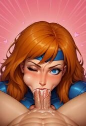 1girls ai_generated blowjob civitai cum cum_in_mouth cum_inside dive_bomber female female_focus jean_grey tagme x-men x-men_97