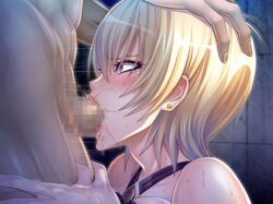 1boy blonde_hair fellatio female nobushito_kuro oral penis short_hair sonia_(taimanin_asagi) tagme taimanin_asagi_battle_arena