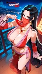 1girls ai_generated bare_shoulders bedroom belly_dancer belly_dancer_outfit black_hair boa_hancock boosterred99 cleavage dancer dancer_outfit earrings feet female female_only full_body large_breasts legs long_hair mouth_veil one_piece seductive_look sedutive_smile sleeveless smile standing underboob