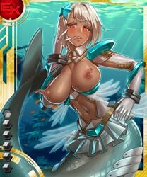 areolae armor belt blonde_hair breasts card_(medium) dark_skin erect_nipples eyebrows_visible_through_hair female fish huge_breasts large_breasts lilith-soft long_hair long_nipples mermaid misaki_kaori monster_girl navel nipples nose obui ocean red_eyes ship skirt starfish tail taimanin_asagi taimanin_asagi_battle_arena taimanin_asagi_battle_arena_all_card_gallery tan tongue tongue_out underwater water