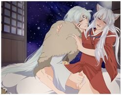 2boys animal_ears claws facial_mark fangs forehead_mark incest inuyasha inuyasha_(character) japanese_clothes jewelry long_hair male male_only multiple_boys necklace penis pubic_hair sesshoumaru siblings skyisfreedom white_hair yaoi