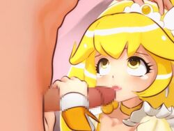 3d animated blonde_hair censored clothing cure_peace d.d handjob licking magical_girl penis precure pretty_cure smile_precure tiara yayoi_kise