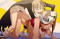 2girls ahegao all_fours anal anal_insertion anal_penetration anal_rape anal_sex areola ass blonde_hair blue_eyes blush breasts broken_rape_victim brown_hair clothing dildo doggy_style elizabeth_thompson endured_face erect_nipples female femdom femsub fixxxer gloves green_eyes hat humiliation large_breasts long_hair lowres maka_albarn multiple_girls nipples open_mouth rape sex shoes smile soul_eater strap-on tied_hair twintails voluptuous yuri