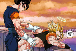 2boys abs bara blush censored cum cum_in_ass cum_while_penetrated dragon_ball dragon_ball_z gogeta halo male male_only multiple_boys muscle muscles naughty_face outdoors pecs son_goku super_saiyan tagme vegeta vegito wince yaoi