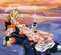 2boys abs anal bar_censor bara blush censored cum cum_in_ass cum_while_penetrated cumdrip dragon_ball dragon_ball_z gogeta halo male male_only multiple_boys muscle muscles outdoors pecs penis son_goku straddling super_saiyan tagme testicles vegeta vegito wince yaoi