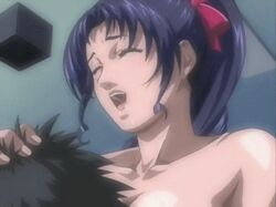 1boy animated bible_black bible_black_gaiden black_hair bouncing_breasts breast_grab breast_sucking breastfeeding breasts close-up closed_eyes drooling female happy hiratani_seiichi kozono_nami large_breasts licking moaning nipples nude open_mouth purple_hair saliva short_hair smile spiked_hair straight thighhighs tongue ugly_bastard ugly_man