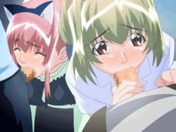 2boys 2girls animal_ears animated cat_ears censored chidori_miu ero_train erogos fake_animal_ears fellatio green_hair murohka_saya oral tagme