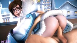 1boy 1girls 3d animated ass big_ass blinking blizzard_entertainment bottomless brown_eyes brown_hair chubby clothed_female_nude_male cowgirl_position dat_ass exposed_ass female girl_on_top glasses looking_back male mei_(overwatch) no_sound open_mouth overwatch penetration penis riding sex shorter_than_10_seconds shorter_than_30_seconds shorter_than_one_minute smile straddling straight testicles vaginal_penetration video warpsfm winter_coat