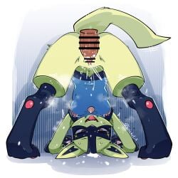 1boy animal_ears animal_feet animal_hands bar_censor body_fur breasts censored disembodied_penis female furry furry_female furry_with_non-furry green_fur half-closed_eyes happy highres interspecies lolobox looking_through_own_legs lucario nipples open_mouth pawpads penis pokemon pokemon_(creature) pokephilia pussy red_eyes sex small_breasts smile solo_focus straight tail tongue vaginal_penetration yellow_fur