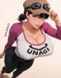 ai_generated bleach bleach:_the_thousand-year_blood_war covered_nipples fr34ky hat huge_breasts mature_female milf unagiya_ikumi