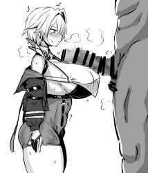 1boy 1girls black_bra black_gloves black_jacket bra breasts censor_bar censored clothed_female_nude_male erection fingerless_gloves geist43195783 girls'_frontline girls'_frontline_2:_exilium greyscale hi_res huge_breasts huge_cock imminent_sex medium_hair mole mole_under_eye monochrome mosaic_censoring nikketa_(girls'_frontline_2) off_shoulder parted_lips pencil_skirt penis penis_awe police policewoman sideboob simple_background size_difference skirt sleeveless straight sweat vsk-94_(girls'_frontline) white_background white_shirt