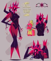 2d annoyed anthro breasts cyclops doll drash_(voidigo) facrec featureless_breasts gameplay_mechanics hi_res looking_at_viewer lying_on_stomach matriarch_(voidigo) monster monster_girl multicolored_body navel posing self_upload sharp_claws simple_background slim_waist small_breasts text void_puppeteer_(voidigo) voidigo