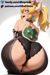 1girls ai ai_assisted ai_generated anime armlet artist_name ass ass_cutout ass_focus bare_shoulders bent_over black_leotard black_panties blonde_hair blue_eyes blush bowsette breasts clothing_cutout collar crown dibzprintz dress earrings english_text fansly female from_behind hi_res high_quality high_resolution highres horns huge_ass jewelry lace lace-trimmed_panties lace_trim long_hair looking_at_viewer looking_back mario_(series) open_mouth panties patreon_logo patreon_username pointy_ears ponytail sharp_teeth solo spiked_armlet spiked_collar spiked_shell spikes super_crown teeth turtle_shell underwear watermark