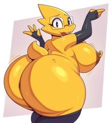2d 2d_(artwork) 2d_artwork alphys breasts bubble_ass bubble_butt busty busty_female female female_focus female_only glasses handgloves huge_ass huge_breasts nerd nerdy_female nipple_piercing nipples r-mk toby_fox undertale undertale_(series)