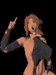 3d baldi's_basics_in_education_and_learning barely_clothed barely_visible_genitalia black_background bowtie breasts brown_hair dithering female open_mouth posing principal_of_the_thing rule_63 sleeves virgin_killer_sweater