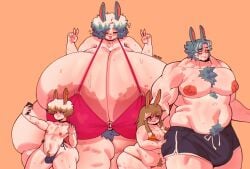 anthro areola armpit_hair ass big_breasts big_bulge big_butt bikini body_hair bra breasts bulge cellulite chest_hair clothing ear_piercing ear_ring eldiipiid family female femboy fur gold_bikini group hair harry_gray_(eldiipiid) herald_miller_(eldiipiid) hi_res huge_breasts huge_bulge huge_butt hyper hyper_breasts hyper_bulge lagomorph larger_daughter leporid male mammal marina_gray_(eldiipiid) mary_gray_(eldiipiid) moobs muscular muscular_male nipples overweight overweight_female overweight_male pecs piercing pubes rabbit red_bra red_clothing red_eyes red_underwear ring_piercing sibling_(lore) simple_background size_difference swimwear thick_thighs two-piece_swimsuit underwear white_body white_fur wide_hips