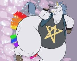 1boy 2d 2d_artwork ass big_ass big_belly big_butt blue_hair chubby chubby_belly chubby_male clothed clothing cocky_smile equine fart fart_cloud fart_fetish farting hairy_chest hooves huge_ass huge_butt jewelry large_male male male_fart male_only megacoolbear megacoolbear_(artist) moobs mooves no_genitals no_sex onomatopoeia overweight overweight_male rainbow_fart rainbow_fart_cloud raised_leg regular_show shirt shirt_only solo solo_male tail thick_thighs thighs torn_clothing unicorn unicorn_(regular_show) unicorn_horn white_body white_fur