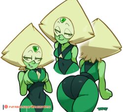 alien alien_girl alien_humanoid back_view big_ass brachyzoid breasts female gem_(species) green_body green_skin holding_breast huge_ass looking_at_viewer peridot_(steven_universe) short_stack shortstack steven_universe thick thick_ass thick_thighs tight_clothing
