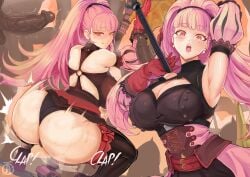 1girls alternate_version_available armpit ass big_ass big_breasts blush breasts cleavage dark-skinned_male dark_skin earrings erection female female_focus fire_emblem fire_emblem:_three_houses hilda_valentine_goneril light-skinned_female light_skin male nintendo one_arm_up open_mouth penis pink_hair post-timeskip revolverwingstudios two_side_up unseen_male_face