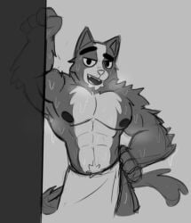 abs avocato biceps feline final_space hotowl777 leaning nipples pecs shower towel_around_waist