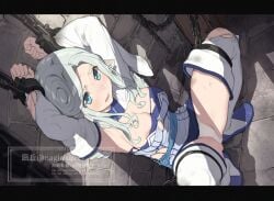 1girls animal_ears aqua_eyes aqua_hair armpits bondage dungeon munechika_(utawarerumono) overboob panties thighhighs tied_up underwear utawarerumono utawarerumono:_itsuwari_no_kamen white_panties white_thighhighs white_topwear