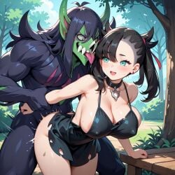ai_generated female female/monster grimmsnarl kissing male male/female marnie_(pokemon) pixai pokemon pokemon_(species) pokemon_ss pokephilia silverknight395 tagme