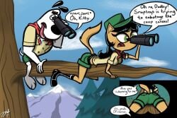 1boy 1boy1girl 1girls 1girls1boy anthro anthro_female anthro_male anthro_only ass ass ass_close-up ass_closeup ass_focus binoculars butt_close-up butt_focus canine cat_girl close-up close-up_ass dialogue dialogue_bubble distracted drooling dudley_puppy english_text feline feline forest kitty_katswell looking_at_ass looking_at_butt nickelodeon nicktoons on_top_of_tree rear_view scout_uniform t.u.f.f._puppy themauvestorm tongue tongue_out tree woods