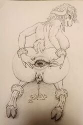 1girls anal_stretching anthro anus ass ass_focus bent_over breasts drawn female female_focus female_only fingers_in_ass furry gape gaped_anus gaping gaping_anus hand_drawn happybyname hooves leaking_cum looking_back presenting presenting_hindquarters pussy pussy_juice pussy_juice_drip pussy_juice_trail rear_view sheep sheep_girl smile solo solo_female solo_focus sweat tail