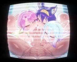 1boy 3girls ai_generated alymewnsfw ass blowjob collaborative_fellatio copyright_request dark-skinned_male dark_skin evilzorak female female_focus geministarsign hatsuse_izuna jibril_(no_game_no_life) large_ass lewdrover light-skinned_female light_skin male no_game_no_life nude nude_female oral oral_sex penis pov rubyredva shiro_(no_game_no_life) tagme video yummyart